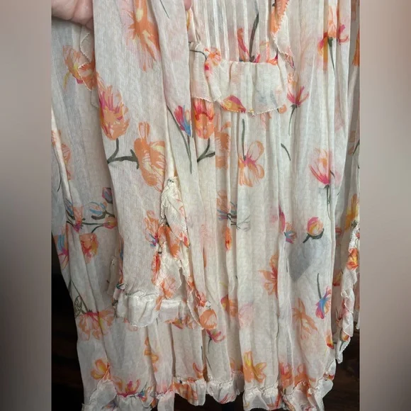 Zadig & Voltaire Cream Floral Pintuck Ruffle Long-Sleeve Dress - Picture 5 of 7